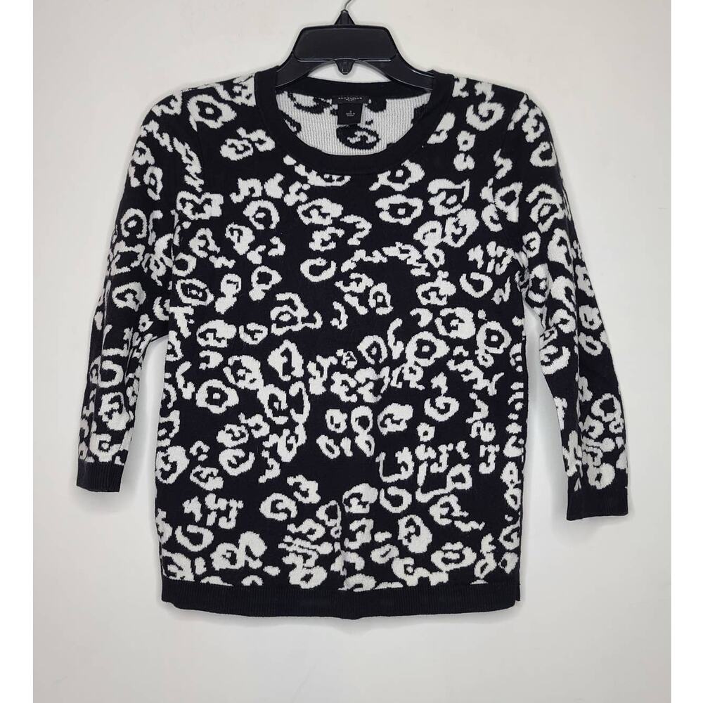 Ann Taylor black white leopard print sweater - small